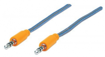 CABLE STEREO MANHATTAN 3.5 M-M IPOD A STEREO 1.0M TEXTIL AZUL/NARANJA