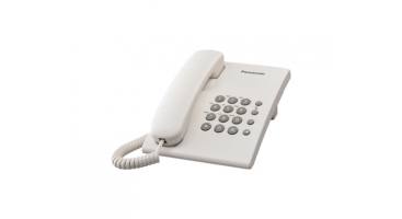 TELEFONO PANASONIC KX-TS500MEW ALAMBRICO BASICO UNILINEA SIN MEMORIAS CONTROL DE VOLUMEN 4 NIVELES REMARCACION ULTIMO NUMERO (BLANCO)